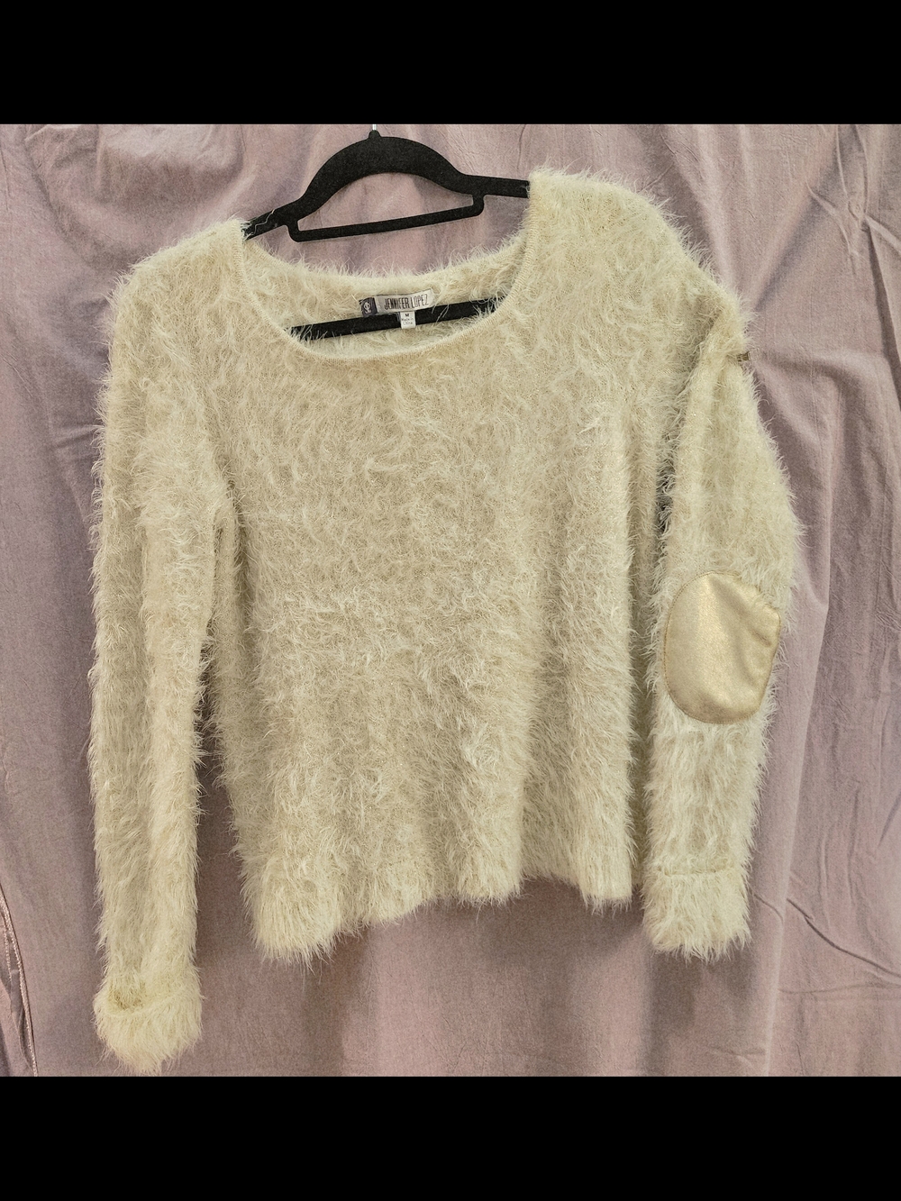 Super Soft Crewneck Sweater with Elbow Patches - Cream
